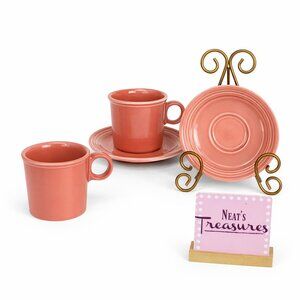 Homer Laughlin FIESTA ROSE Fiestaware Flamingo Pink Jerry Ring Mugs Saucer Set 2